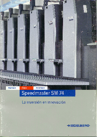 Heidelberg Speedmaster 74 CP2000: The new design of the Speedmaster SM 74 is the expression of the innovations of the new Drupa 2000 generation. It has been conceived for entrepreneurs who seek flexibility and productivity to bring their ideas to life. *Heidelberg, the Heidelberg logotype, Alcolor and Prinect are registered trademarks of Heidelberg Druckmaschinen AG in the U.S. and other countries.