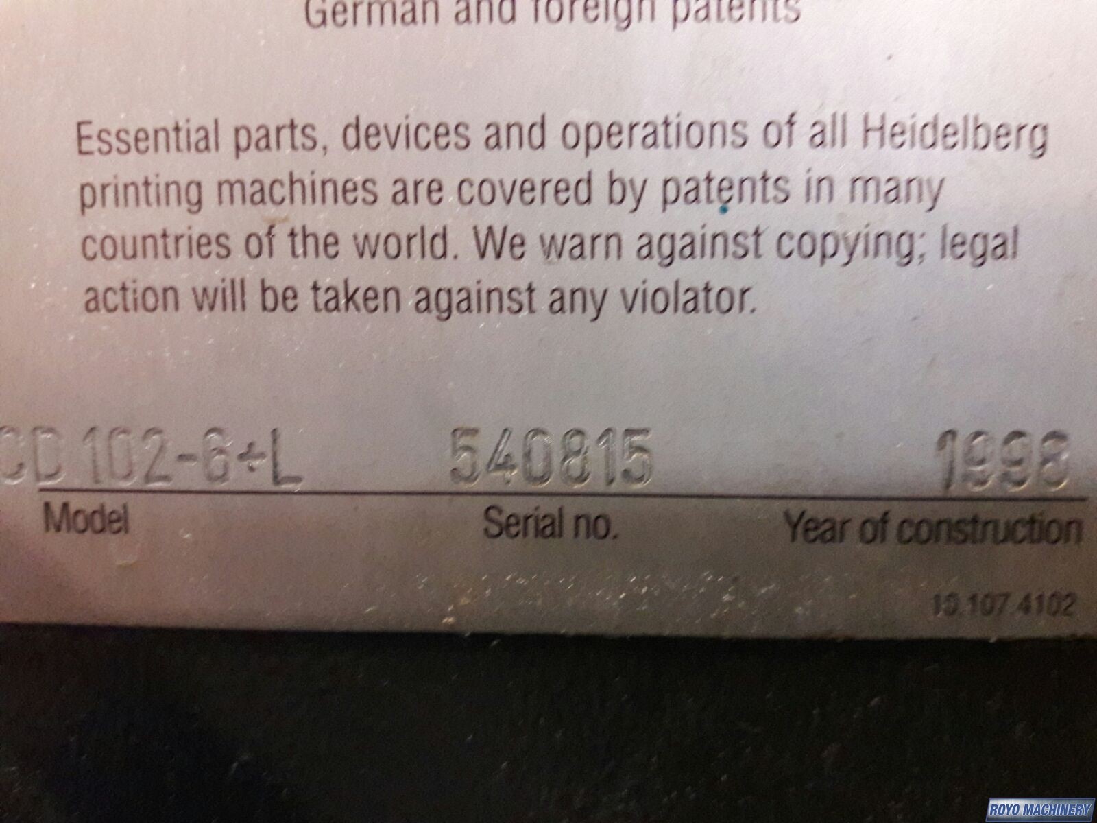 Heidelberg Speedmaster SM CD 102-6 + LX