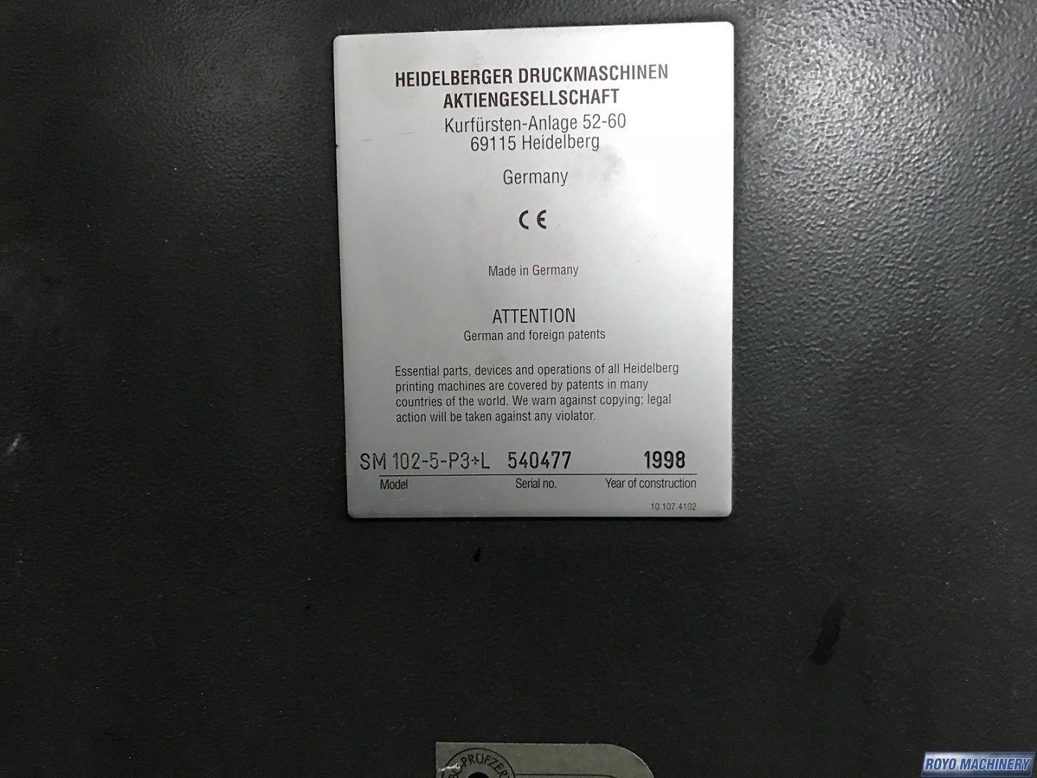 Heidelberg Speedmaster SM 102-5 + L